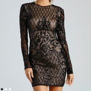 black Sequin mini Dress windsor (long sleeve)
